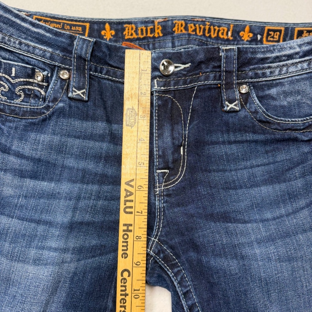 Rock Revival Womens Jessica Skinny Jeans Dark Wash Crystal Flap Pocket 29 Y2K - Picture 10 of 11